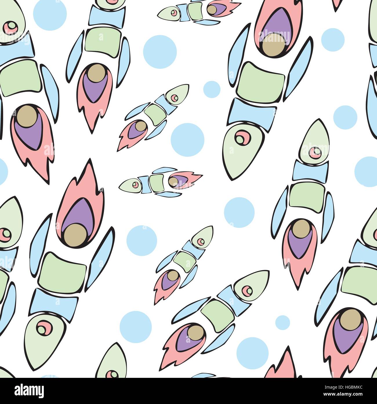 Cute and colorful space seamless pattern background with rockets ...