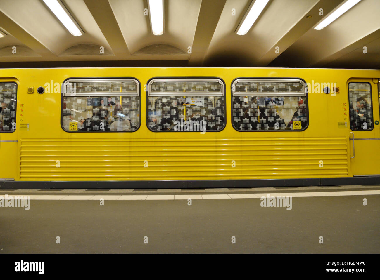 U-Bahn train at an underground train station in Berlin, Germany Stock Photo