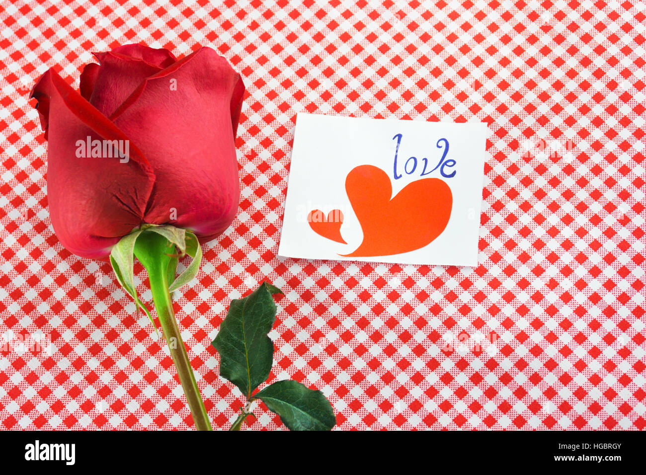 Red rose with message card. Image of Valentines day Stock Photo - Alamy