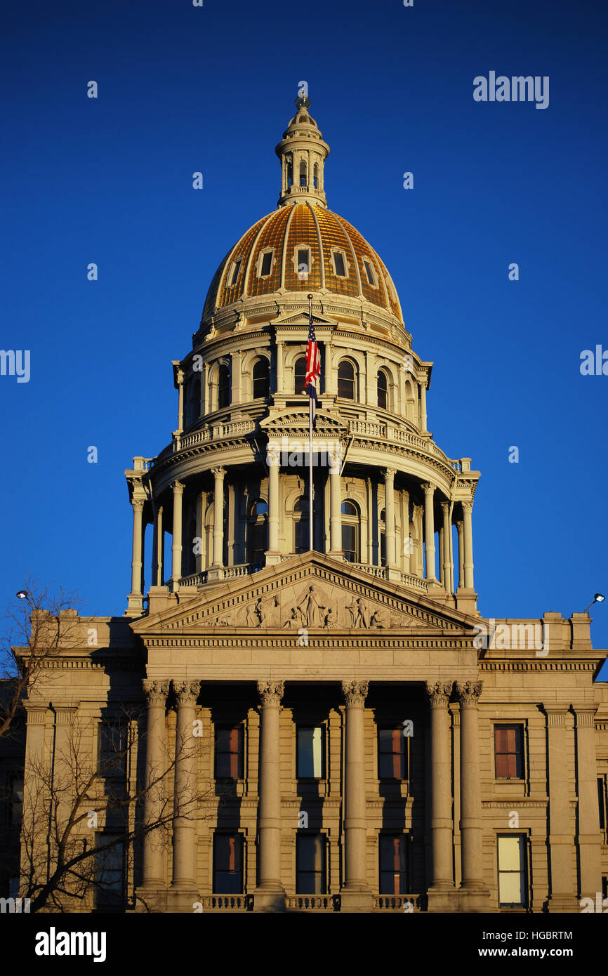 Colorado State Capitol Building at dusk in Denver, CO. Stock Photo