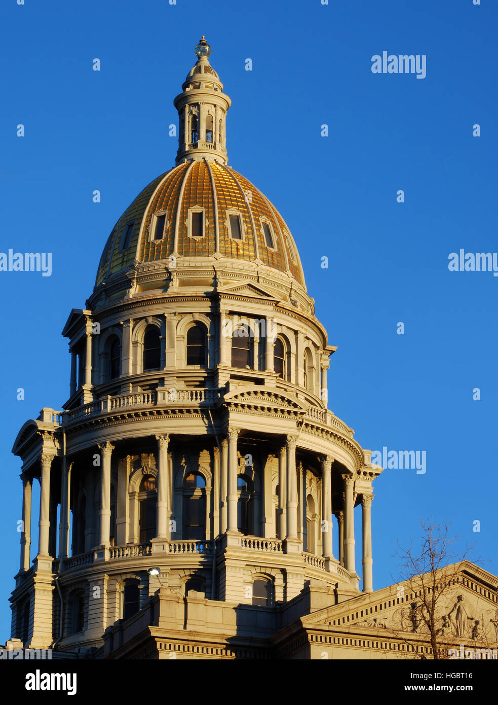 Dome of Colorado Capitol Building in Denver, CO  At sunset. Stock Photo