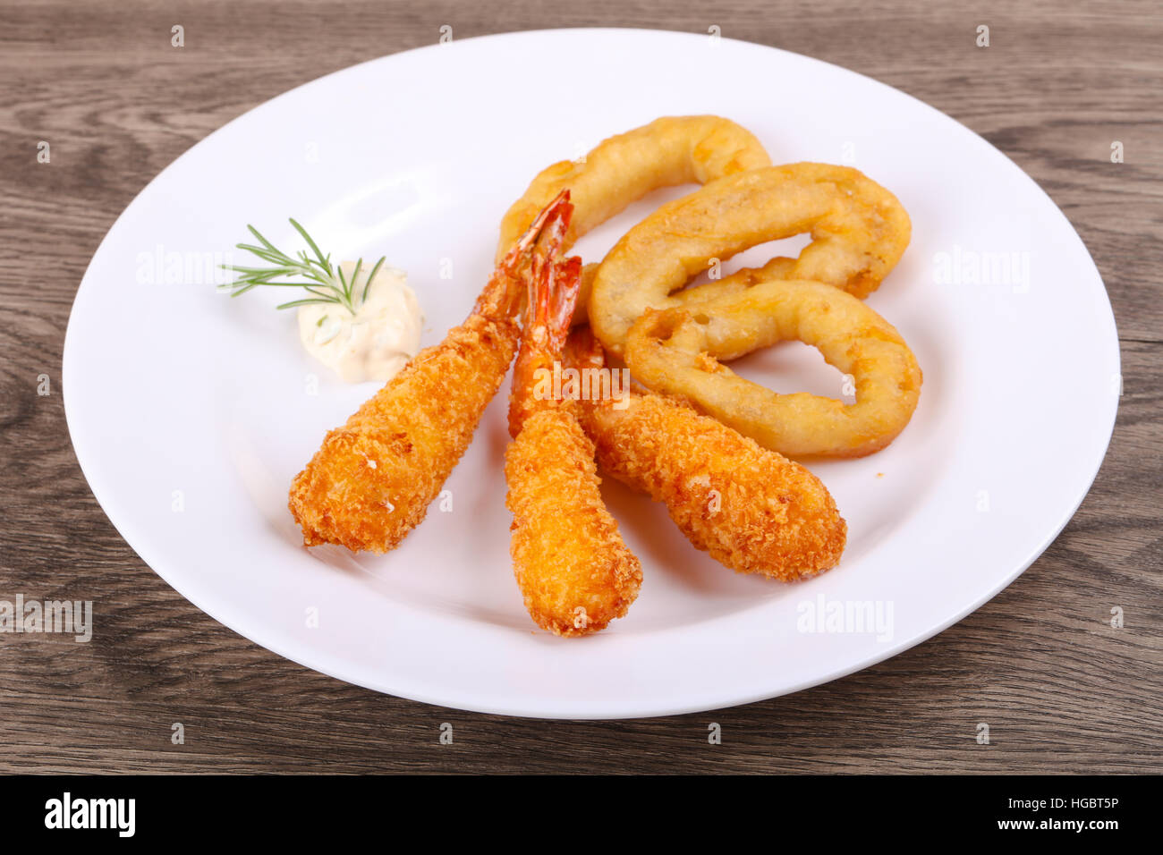 Squid and Shrimp Tempura with garlic sauce Stock Photo Alamy