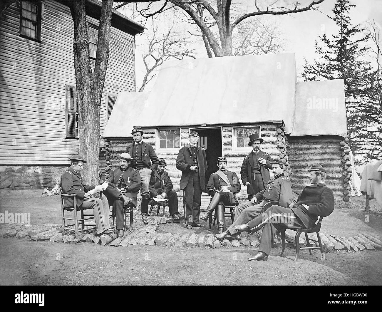 Officers at Headquarters of 6th Army Corps during the American Civil War Stock Photo