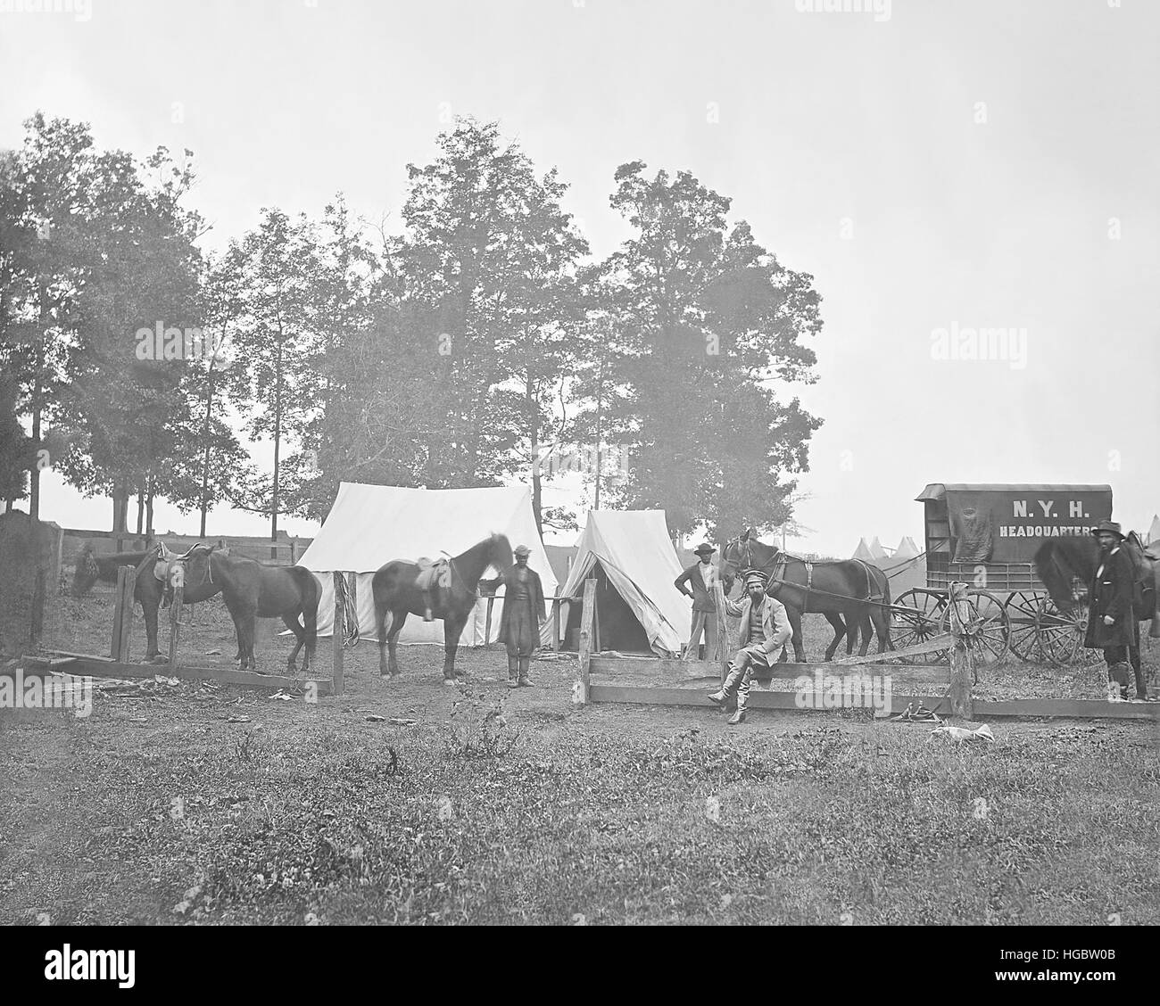 New York Herald Headquarters in the field during American Civil War. Stock Photo