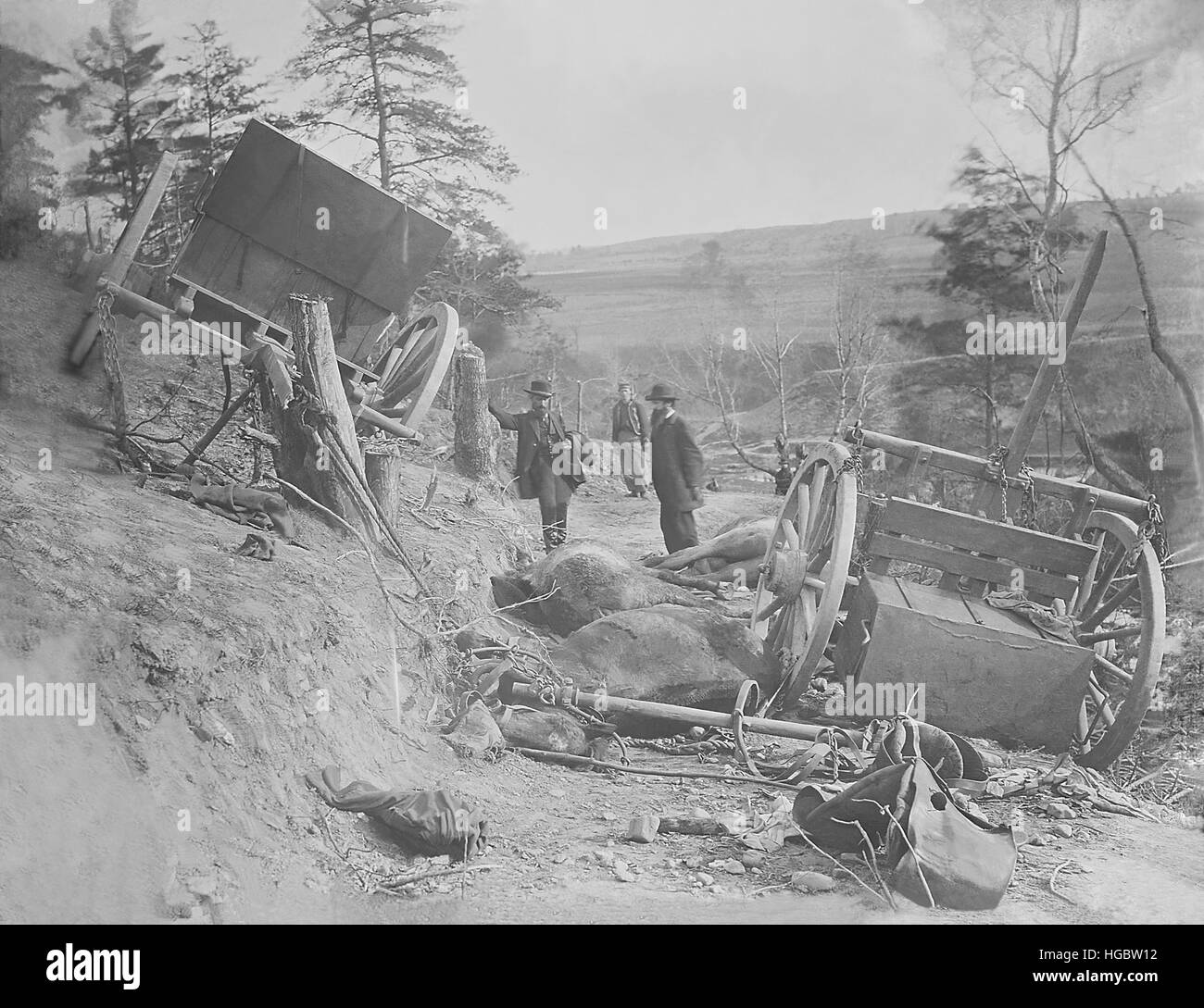 Havoc effect of a heavy artillery shell during the American Civil War. Stock Photo