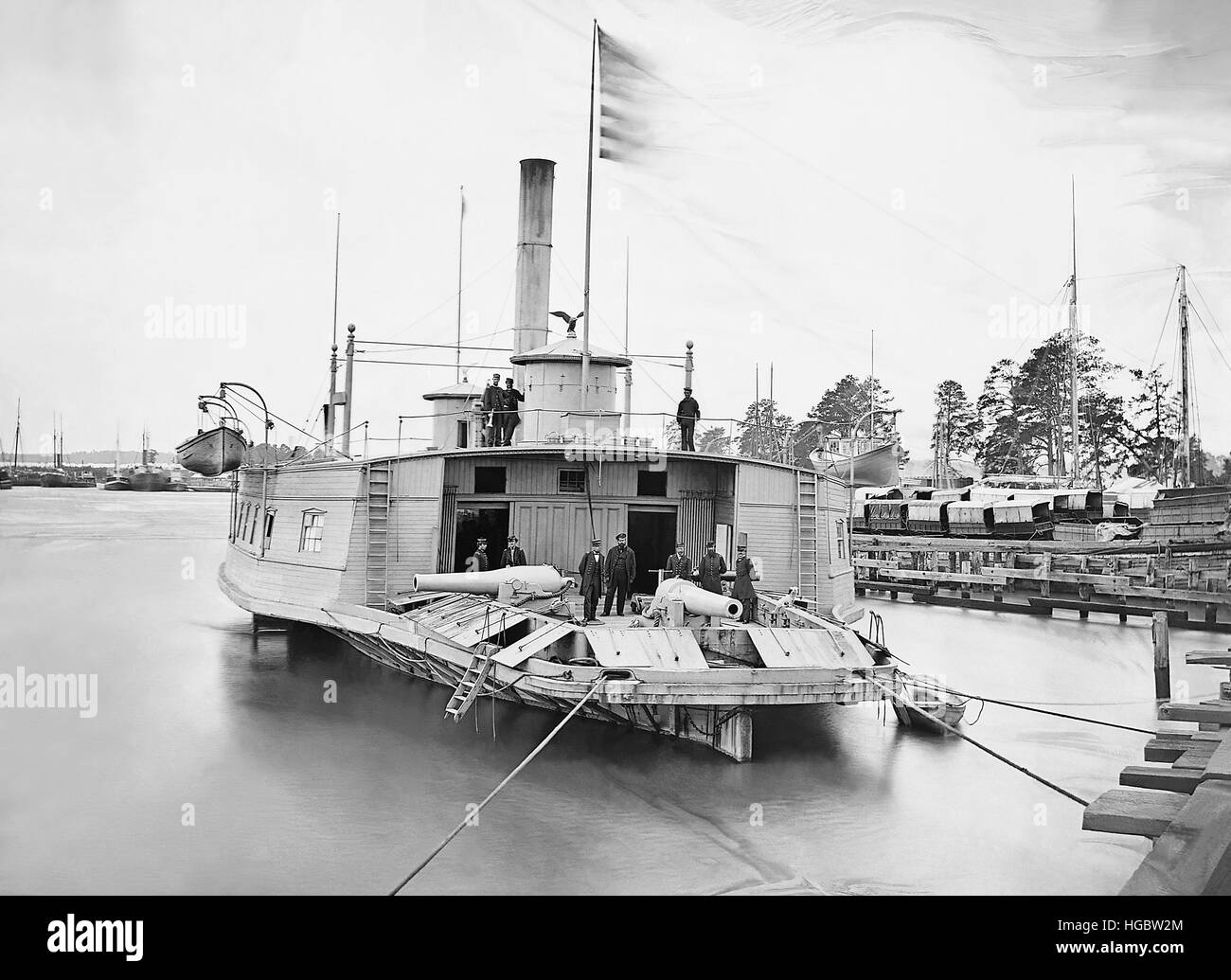 Ferry boat altered to gunboat during the American Civil War. Stock Photo