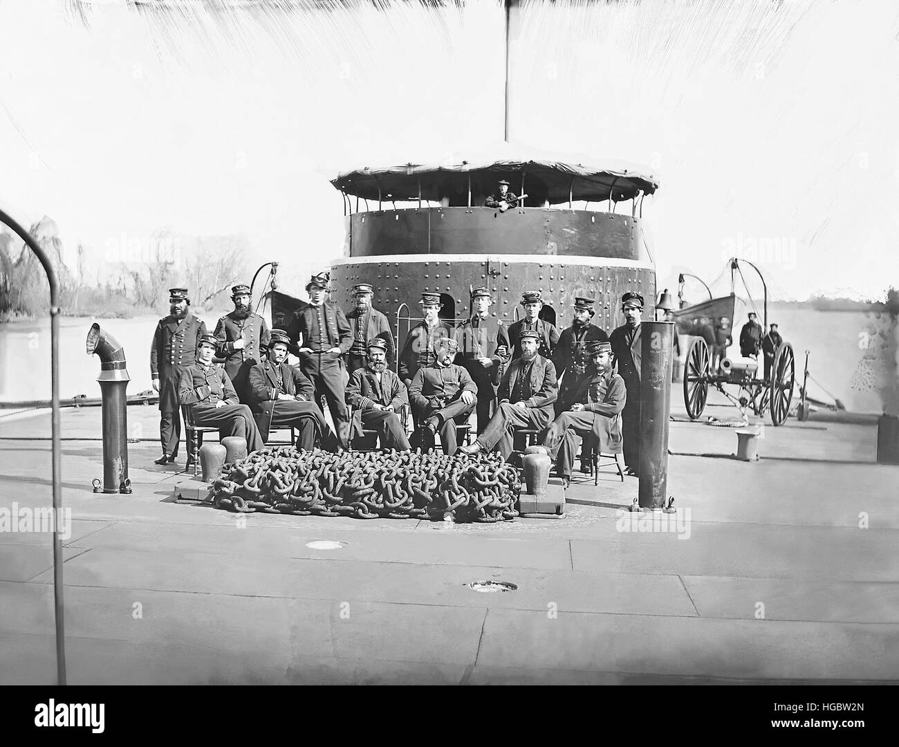Officers on deck of monitor on James River during the American Civil
