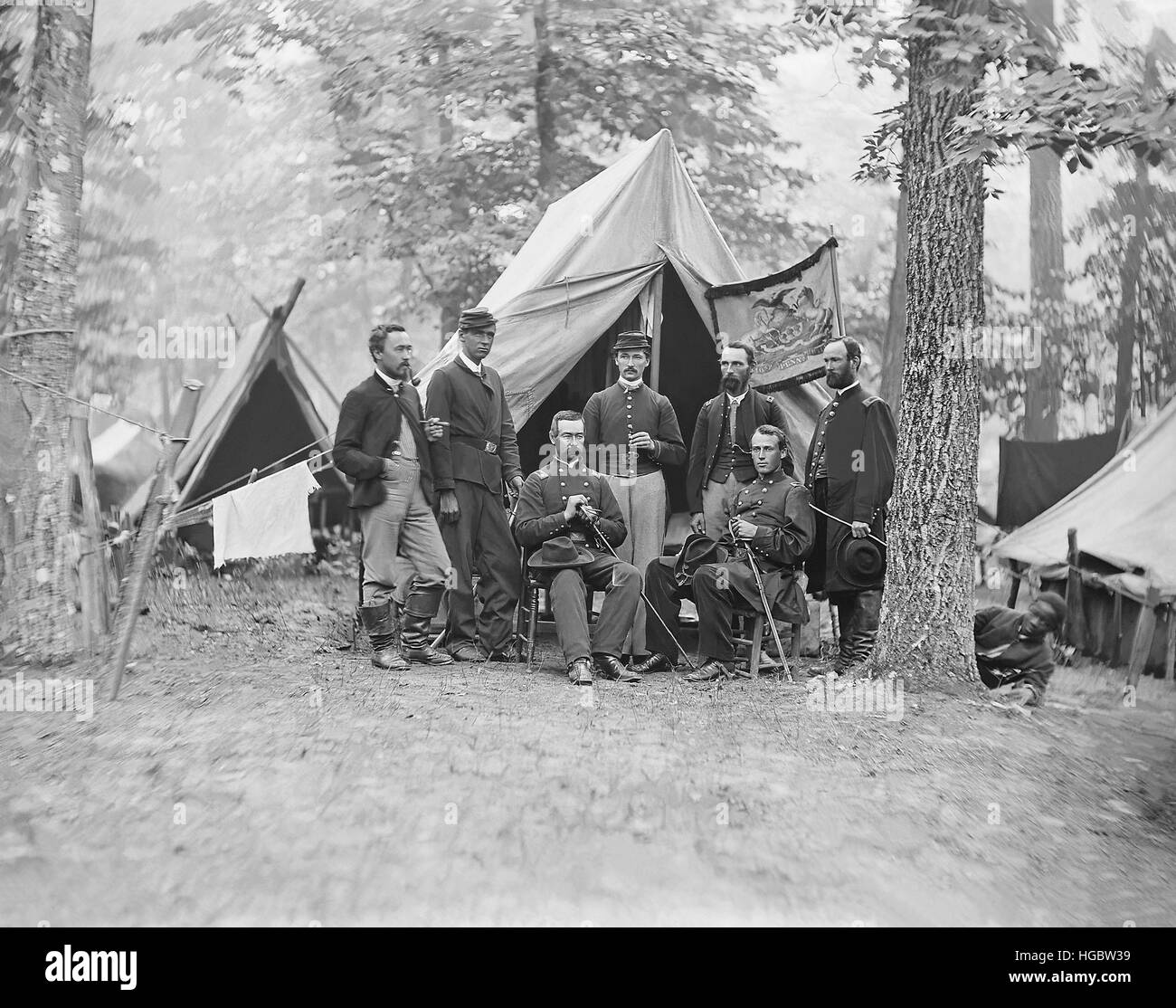 Officers from the 16th Pennsylvania Cavalry during the American Civil War. Stock Photo