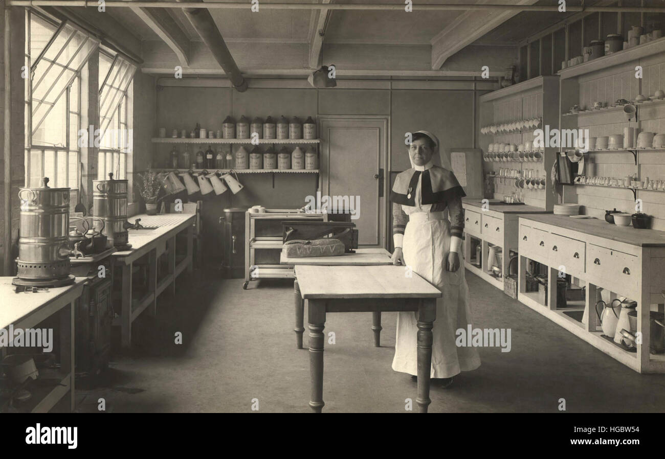 Sister Chapman in the kitchen at King George Military Hospital, London, 1915. Stock Photo