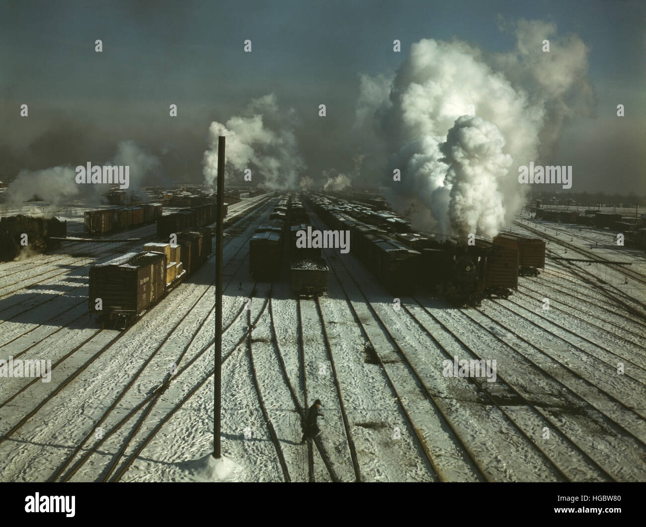 View of a classification yard at the Chicago and Northwestern Railroad Proviso Yard. Stock Photo