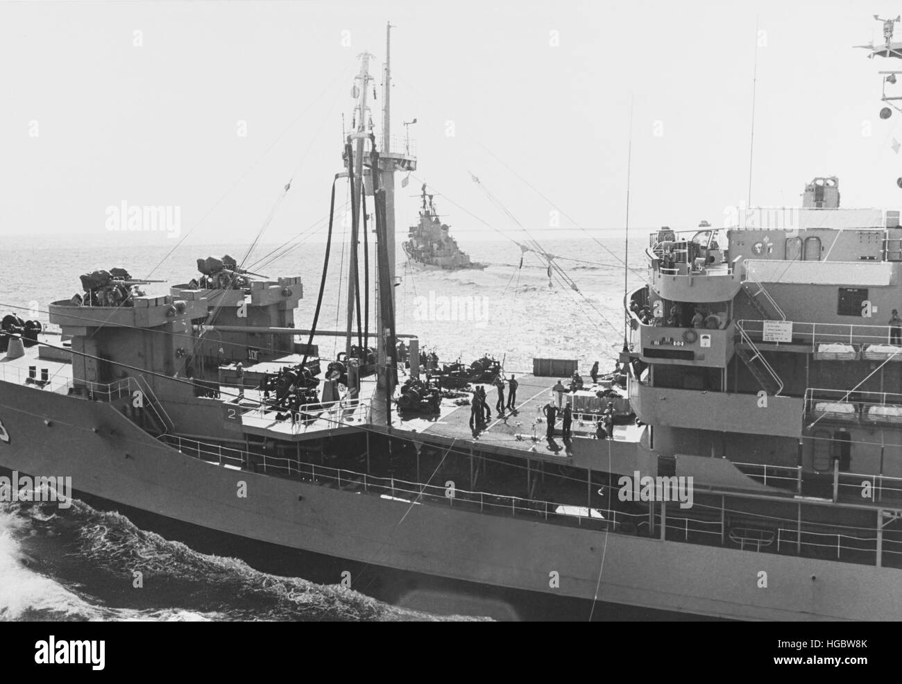 USS Ponchatoula prepares to refuel USS Coontz in the South China Sea, 1969. Stock Photo