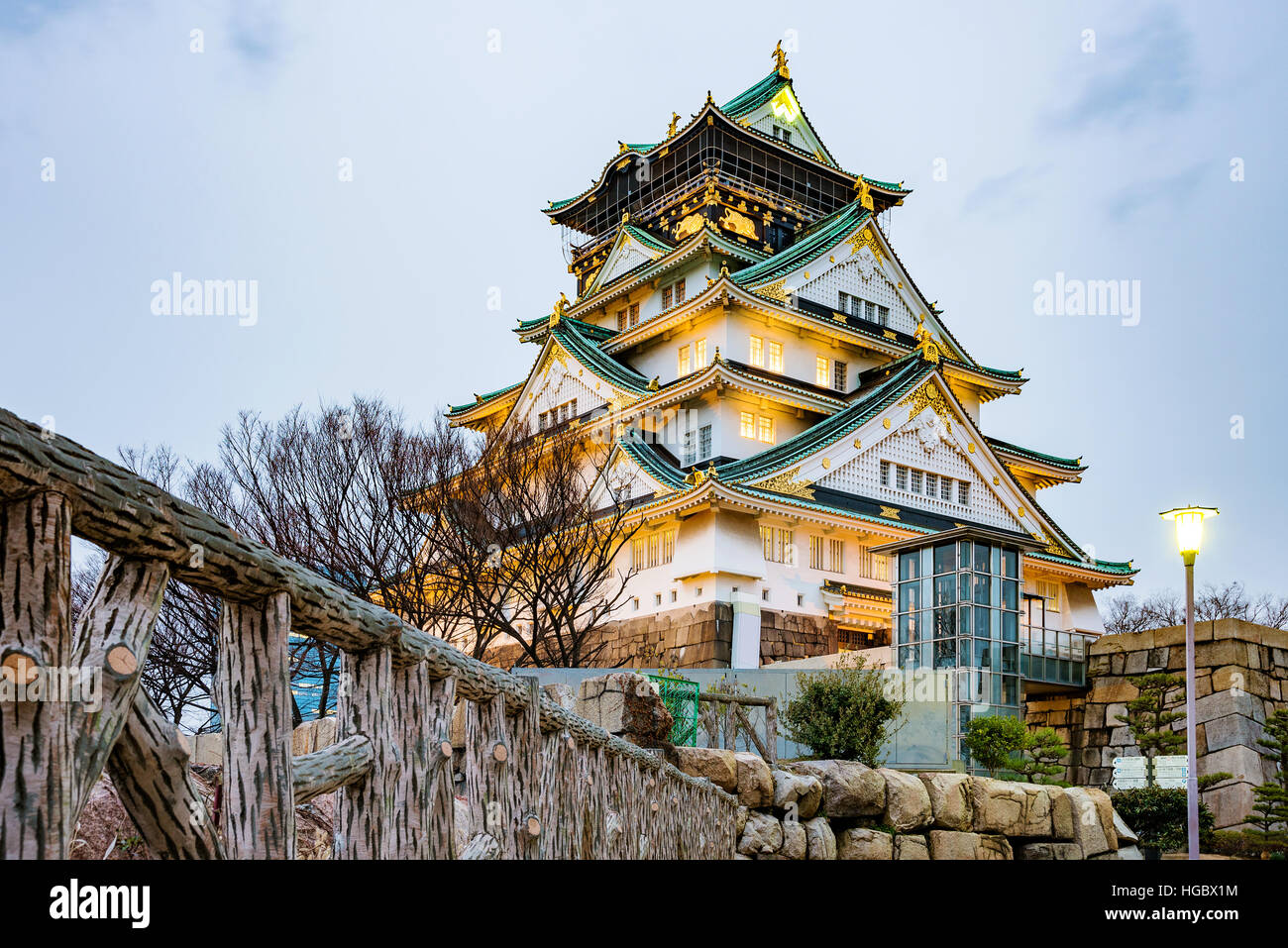 Himeji castle in the evening with lights on Stock Photo Alamy
