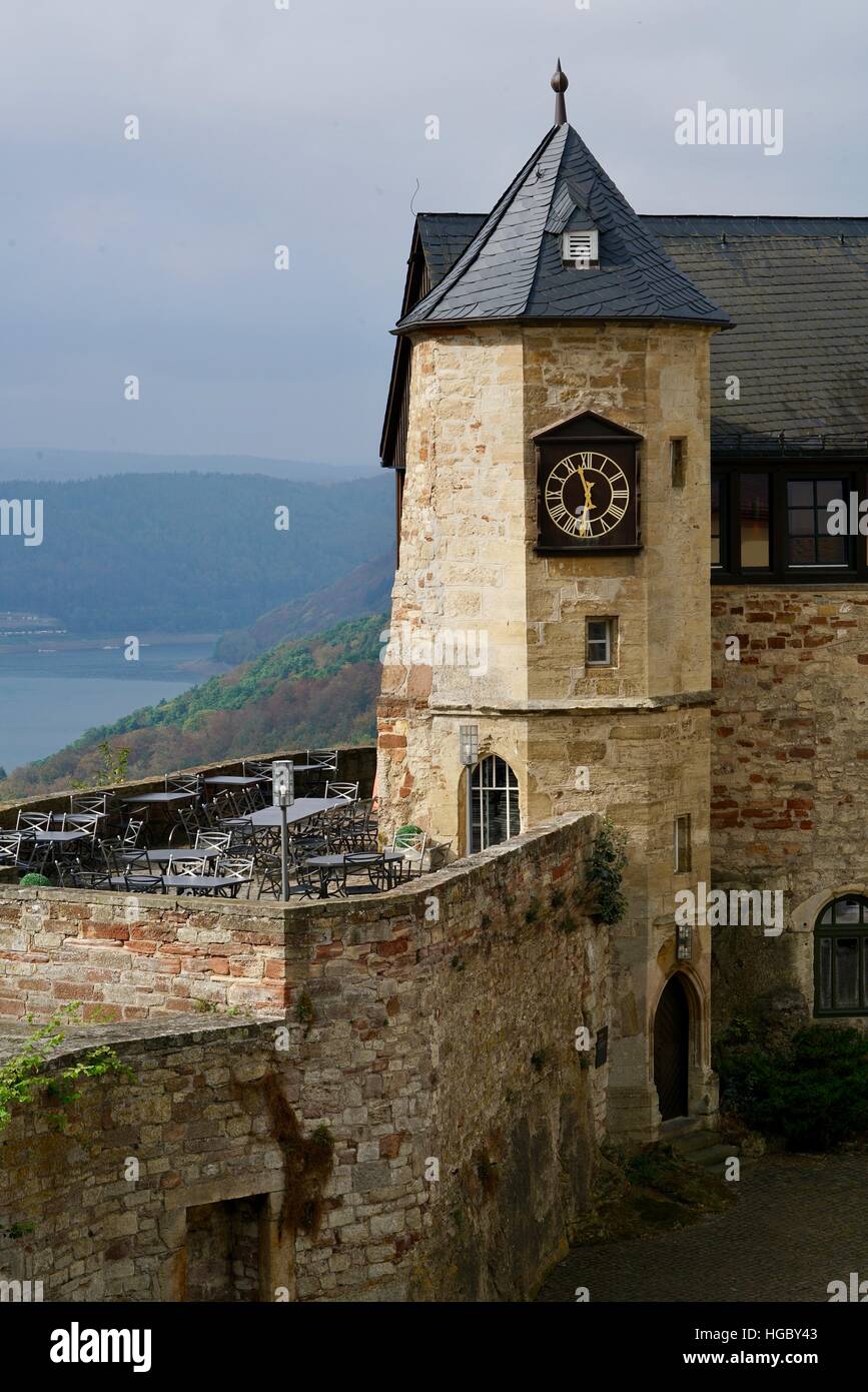 tower of Waldeck castle at half past eleven Stock Photo