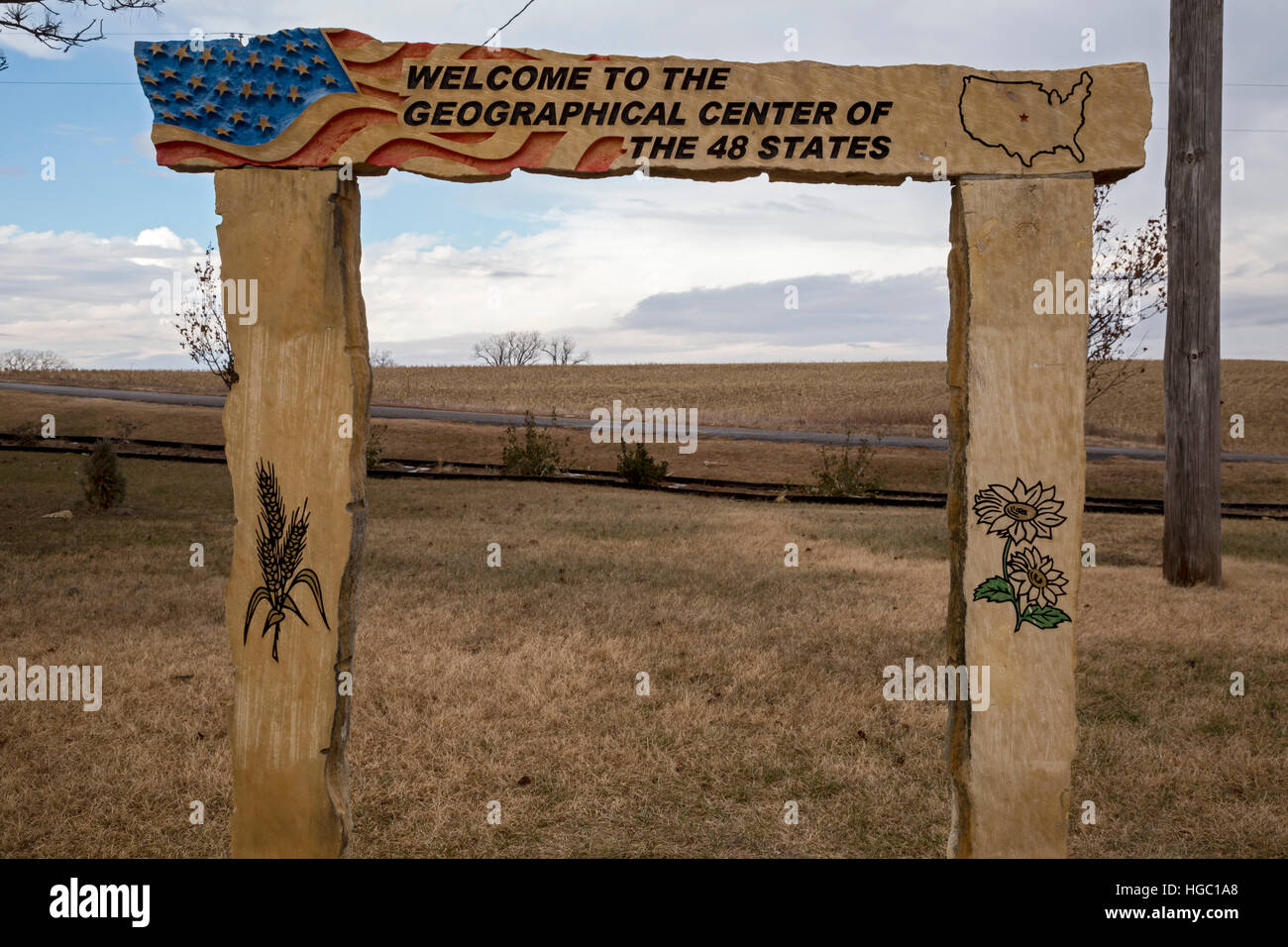 Lebanon, Kansas - A marker at the geographical center of the 48 contiguous U.S. states. Stock Photo