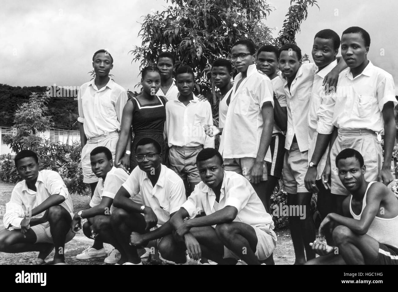 A class from 1963 at Jaiama Nimi Koro Secondary School, Sierra Leone. Stock Photo