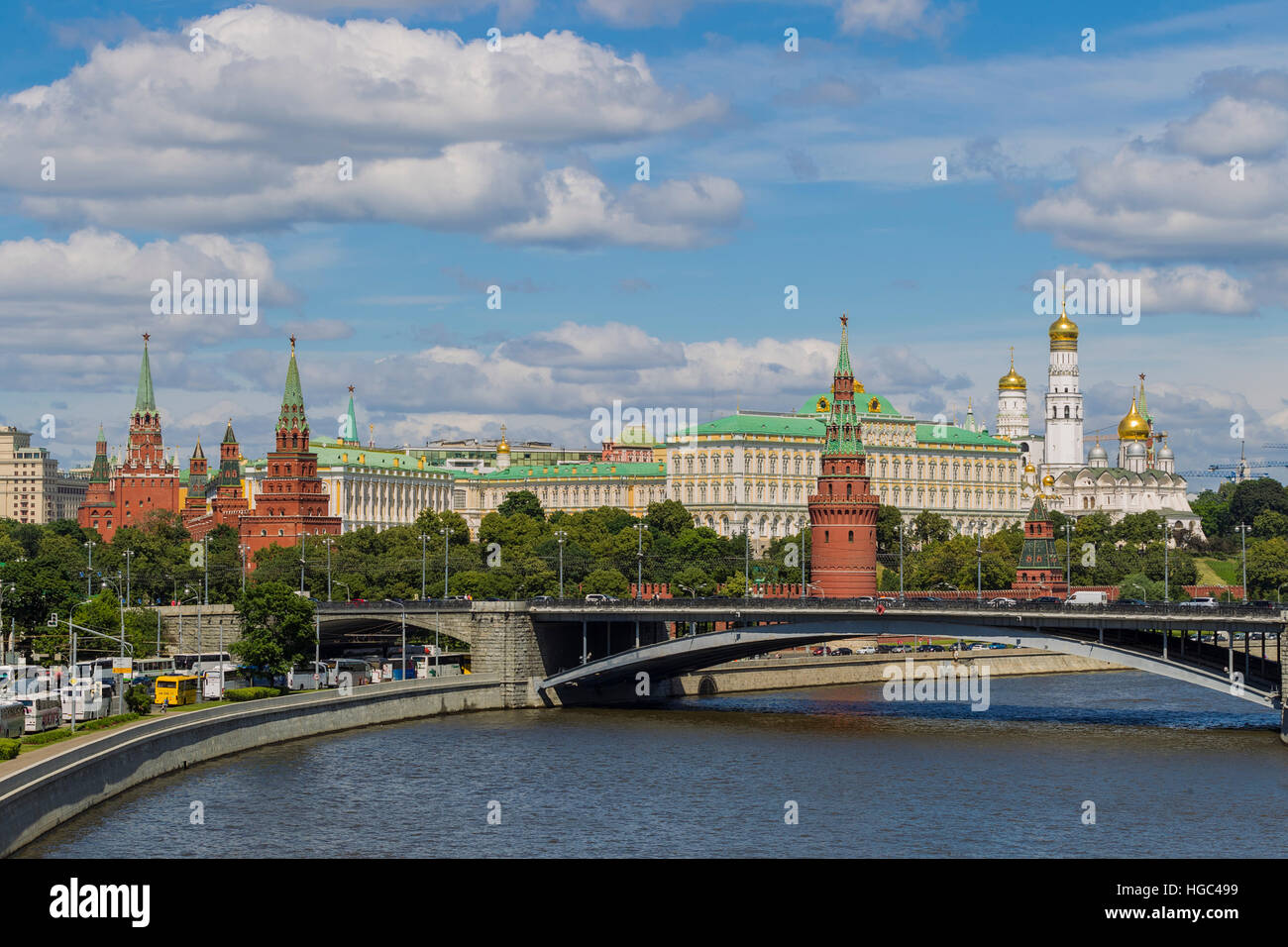 Bolshoy Kamenny Bridge and the Kremlin on the Moskva River Stock Photo