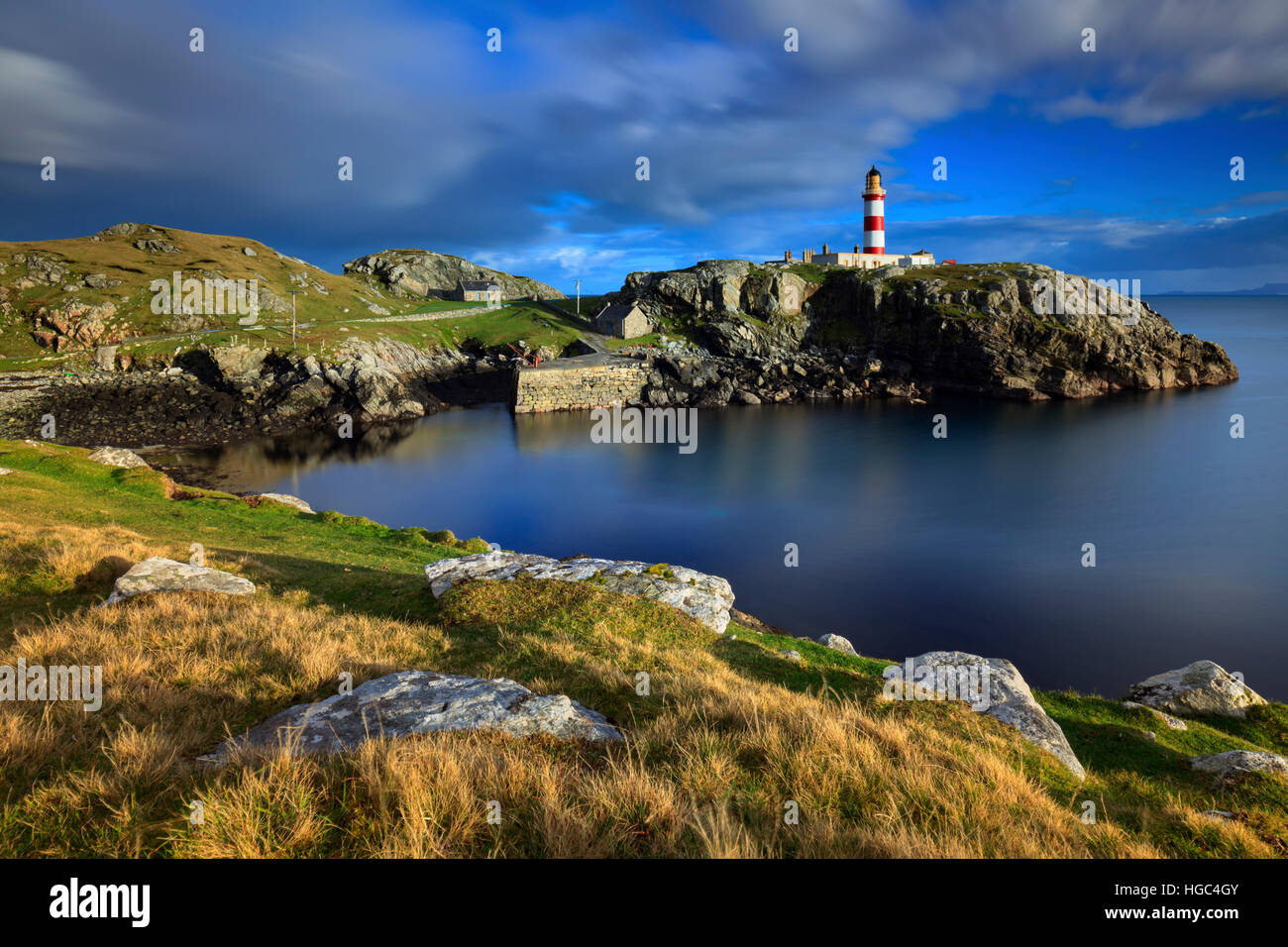 Eilean Glas Lighthouse on the Isle of Scalpay in the Outer Hebrides Stock Photo