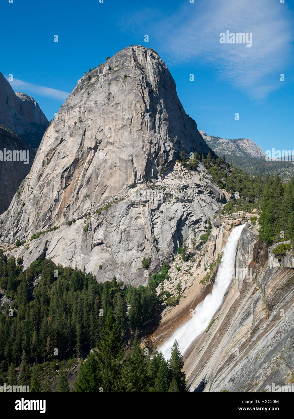 Nevada Falls and Liberty Cap seen from John Muir Trail Stock Photo