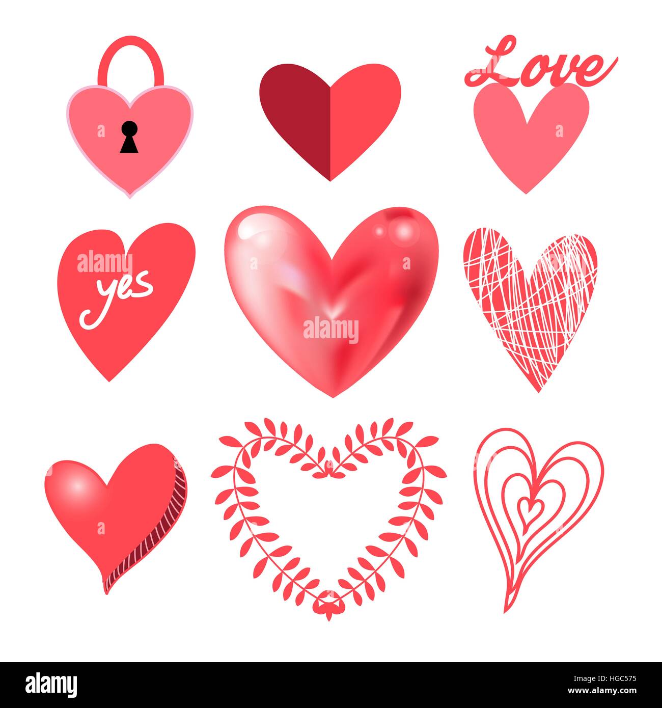 Vector festive collection of hearts on a white background Stock Vector