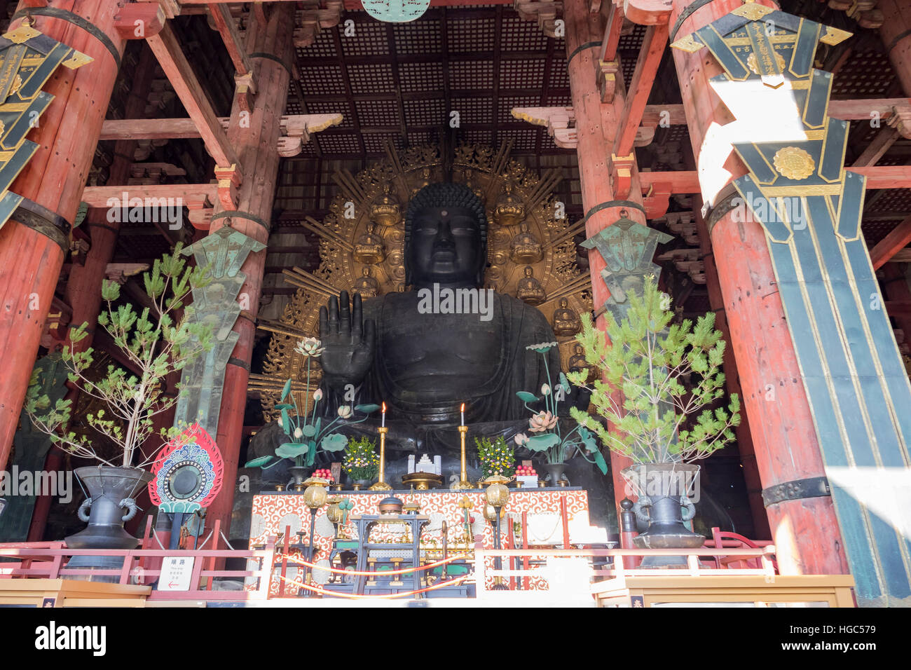 Nara, DEC 17: Interior of the historical Horyu Ji (Temple of the Flourishing Law) on DEC 17, 2016 at Nara, Japan Stock Photo