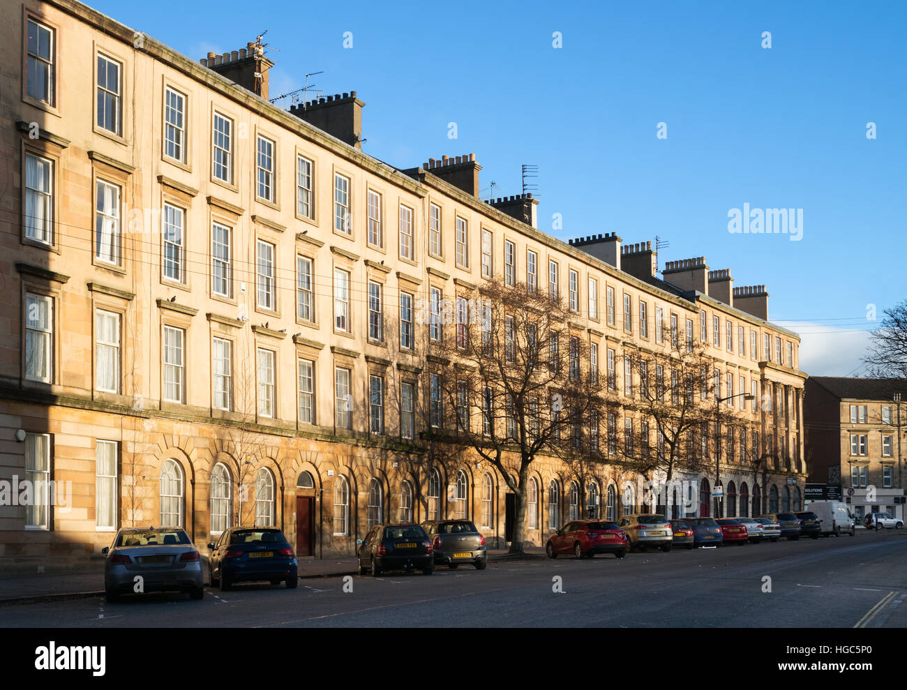 Terrace of Victorian town houses Minerva Street, Glasgow, Scotland, UK