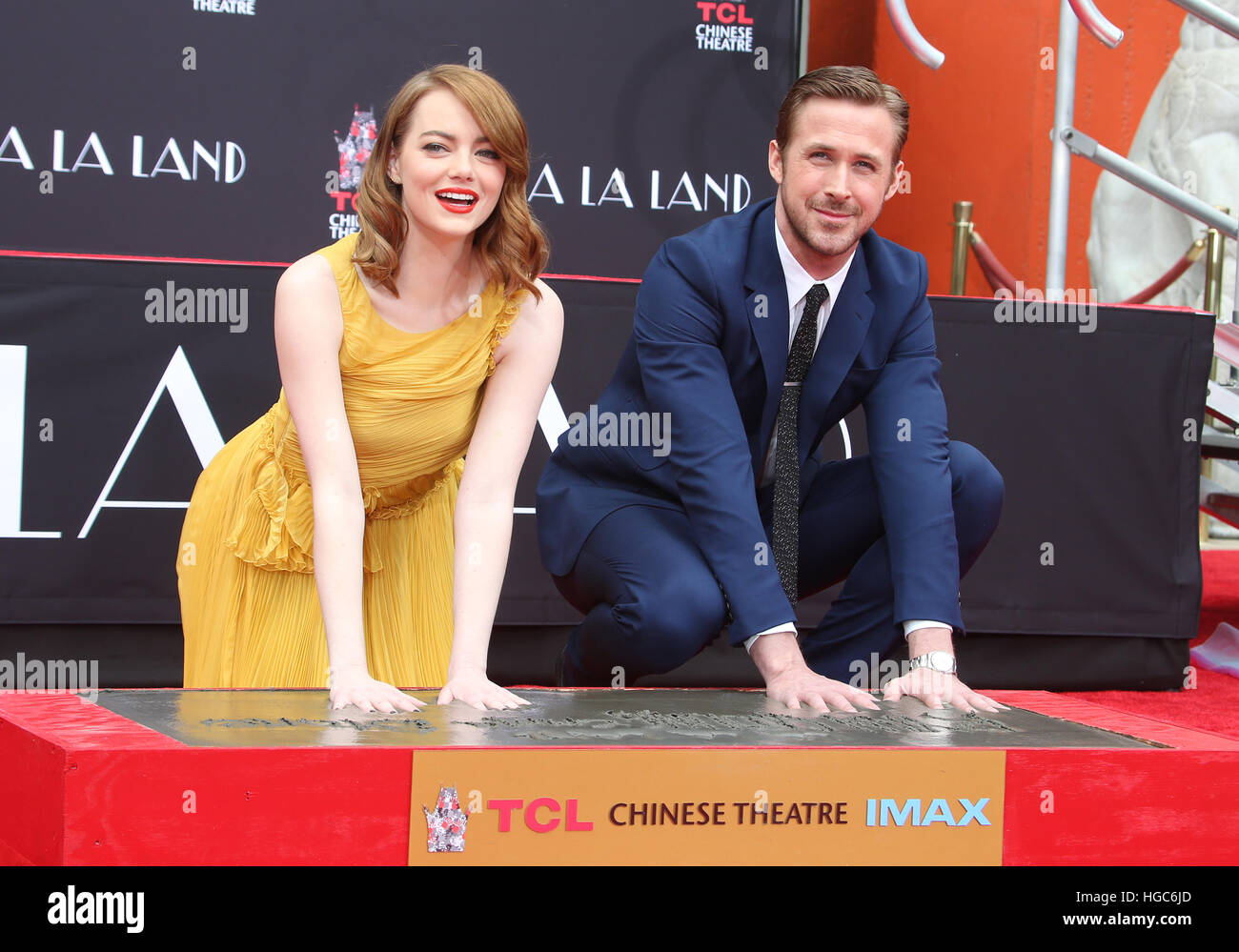 Ryan Gosling And Emma Stone Hand And Footprint Ceremony  Featuring: Emma Stone, Ryan Gosling Where: Hollywood, California, United States When: 07 Dec 2016 Stock Photo