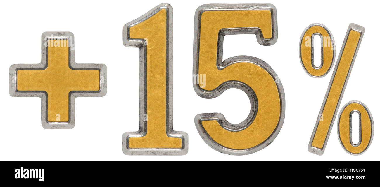 Percent benefits, plus 15 fifteen percent, numerals isolated on white ...