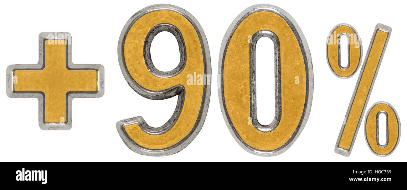 Percent benefits, plus 90 ninety percent, numerals isolated on white