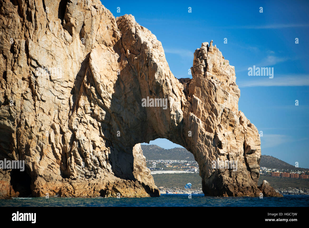 El Arco (The Arch), Land's End and Lover's Beach at the tip of the cape; Cabo San Lucas, Baja California Sur, Mexico. Stock Photo