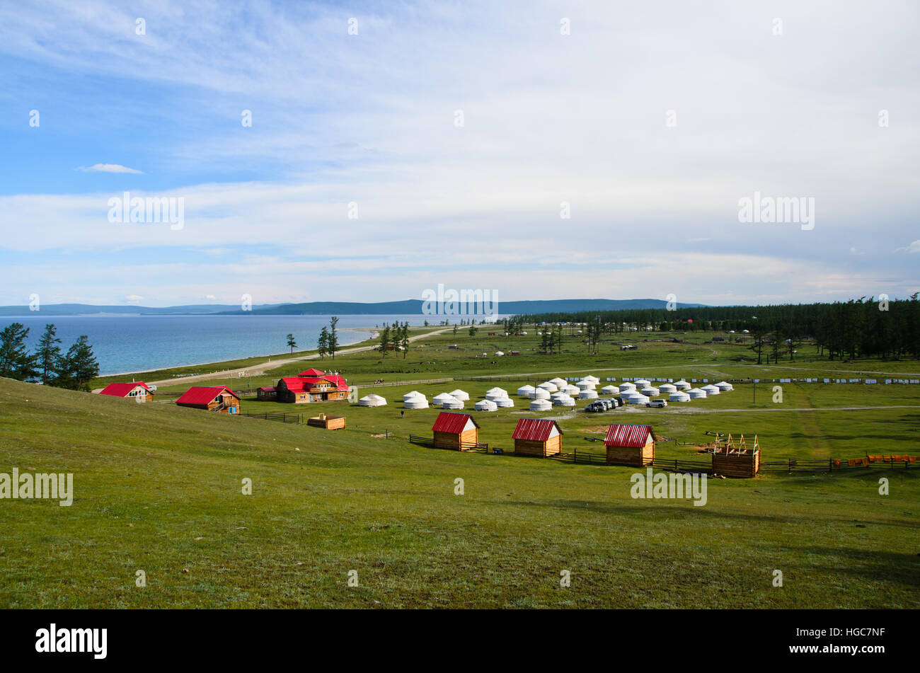 Blue Pearl Tourist Camp near the Khovsgol Lake. Stock Photo