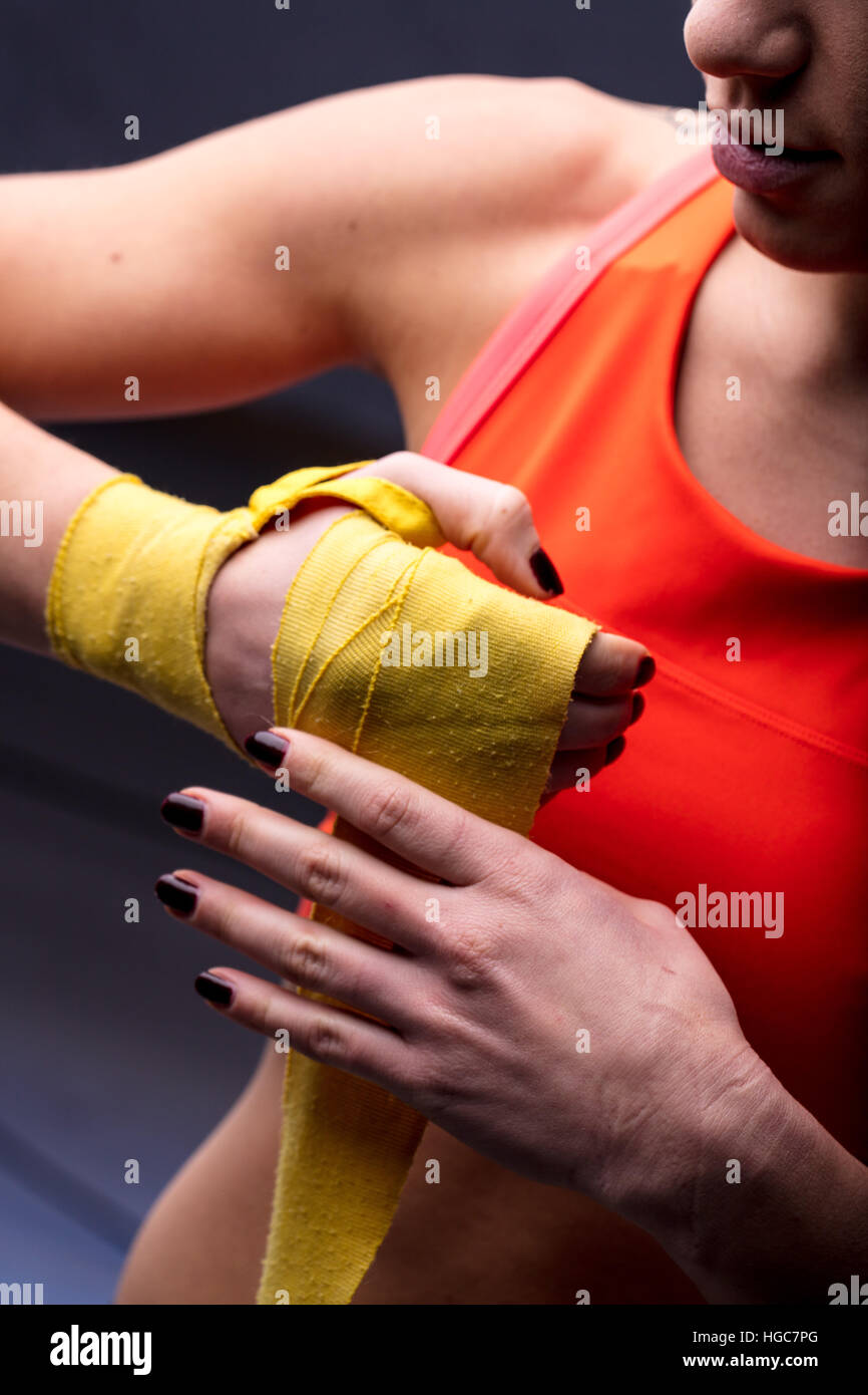 woman setting up her attire for martial arts daily training Stock Photo Alamy