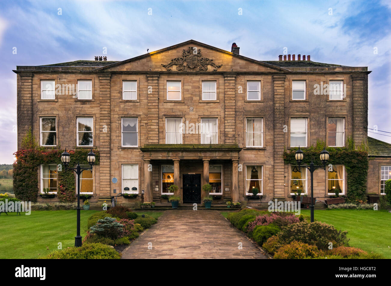 Wakefield, United Kingdom - October 20, 2016: Walton Hall, a 4 star hotel in a scenic setting of rolling parkland with its own lake, a backdrop of anc Stock Photo