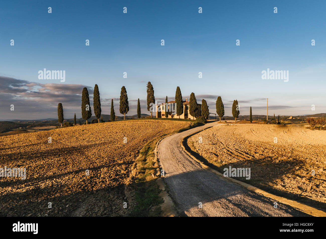 View of the hilly landscape in Tuscany, Italy. Stock Photo