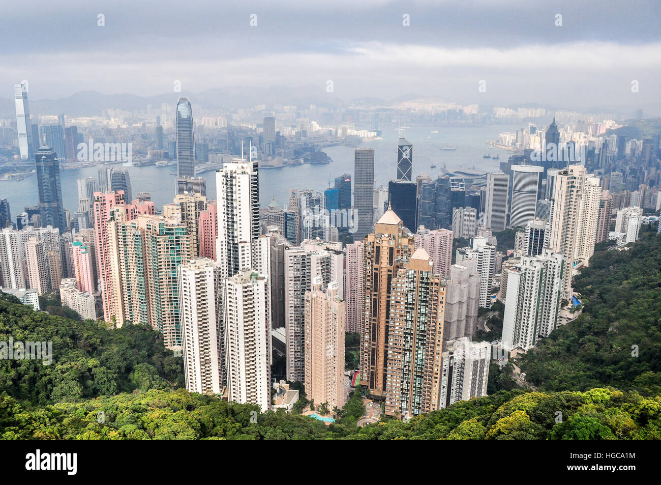 Aerial view from Victoria Peak looking north towards Victoria Harbour