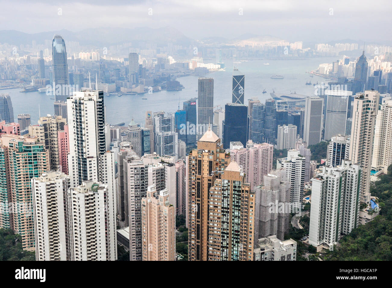 Aerial view from Victoria Peak looking north towards Victoria Harbour