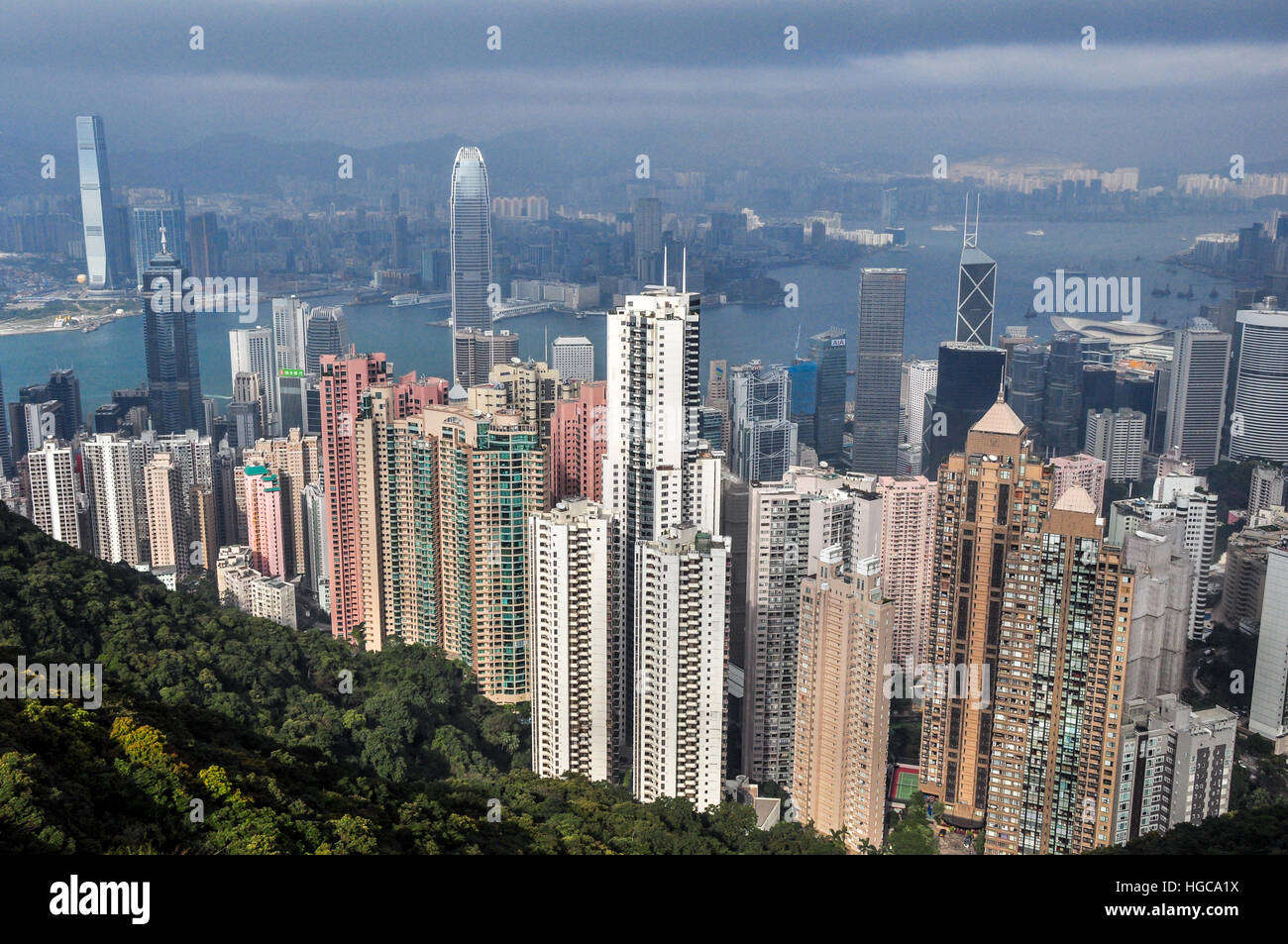 Aerial view from Victoria Peak looking north towards Victoria Harbour