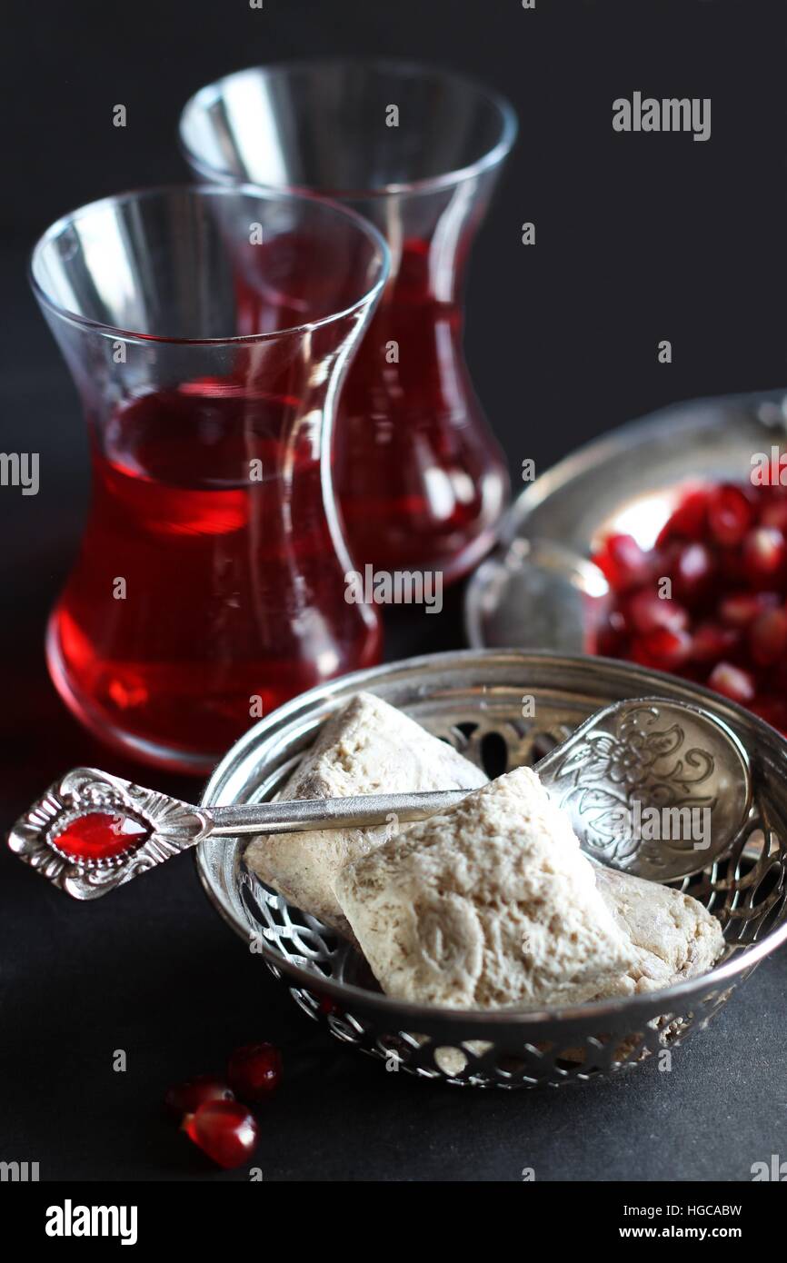 Halva and turkish tea Stock Photo