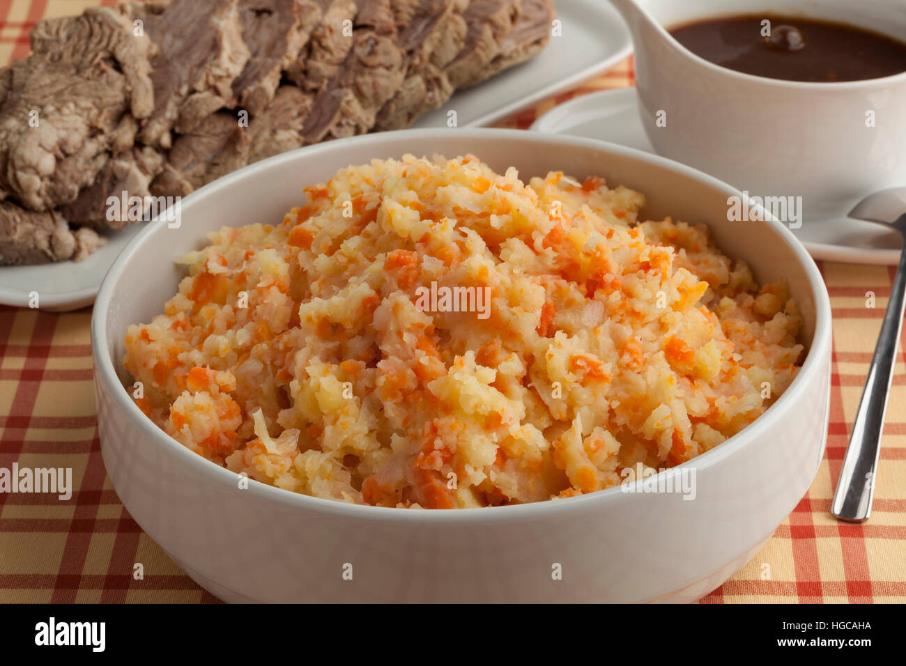 Bowl with traditional dutch stew, meat and gravy Stock Photo
