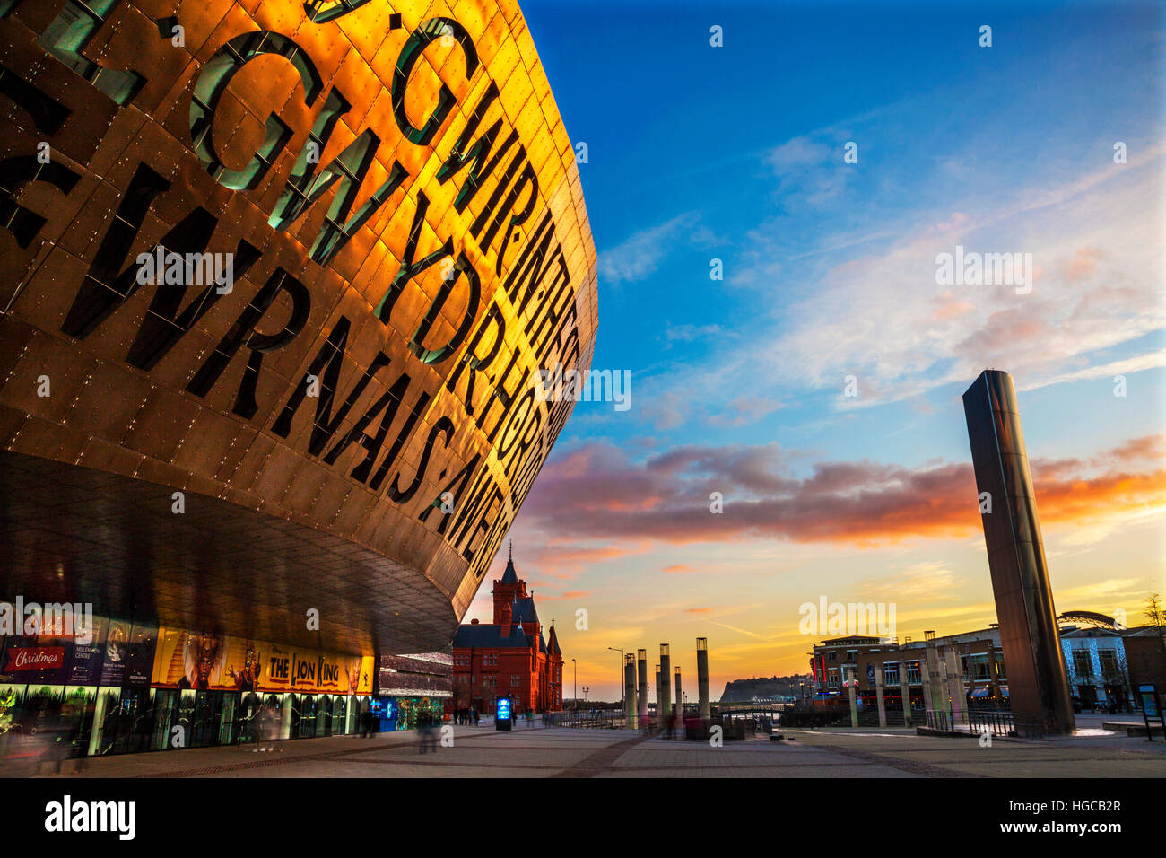 Millennium Centre, Sunset, Cardiff Bay, Wales, UK Stock Photo