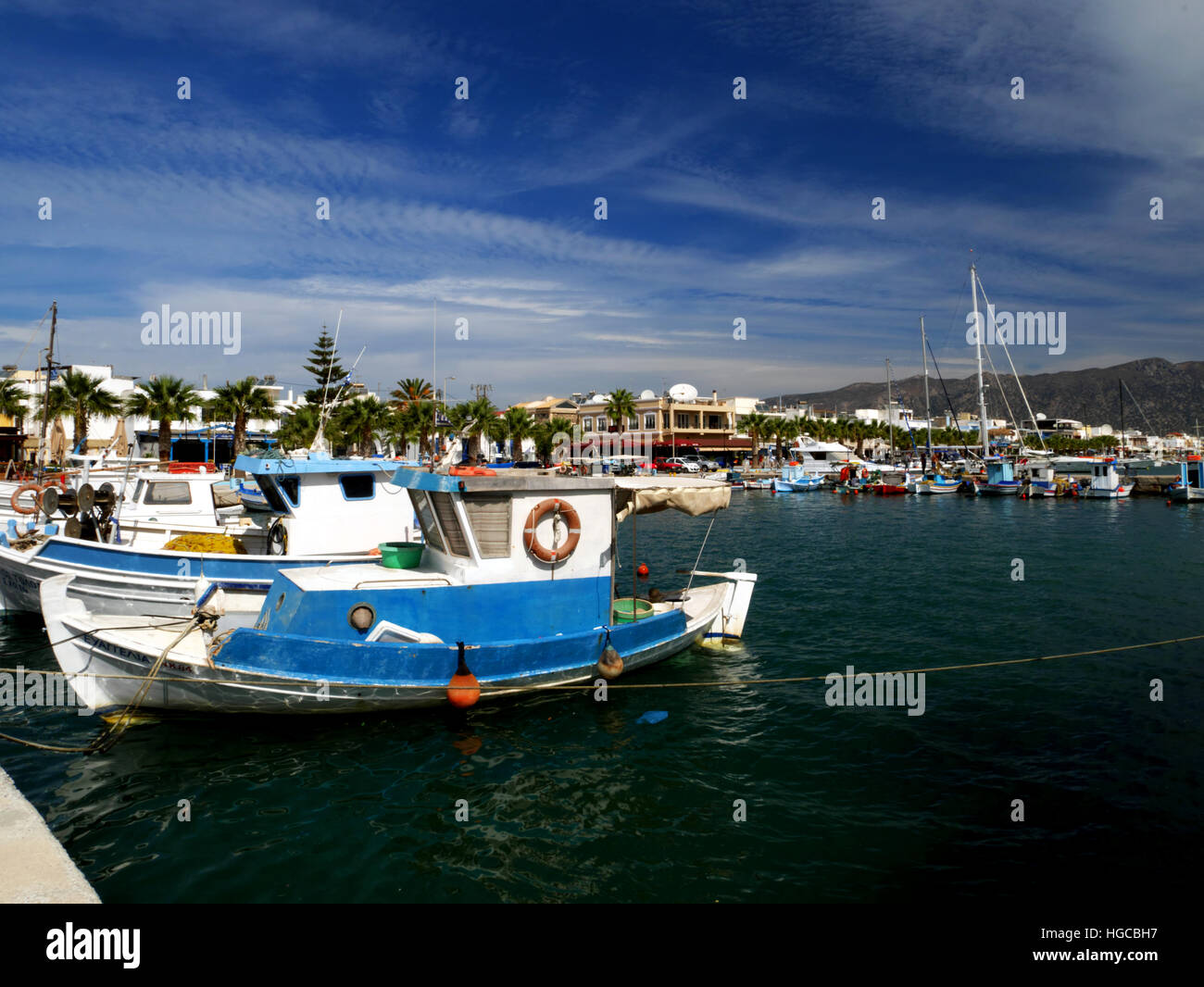 Boats moored in the harbour, Kardamena, Kos, Greece. Stock Photo