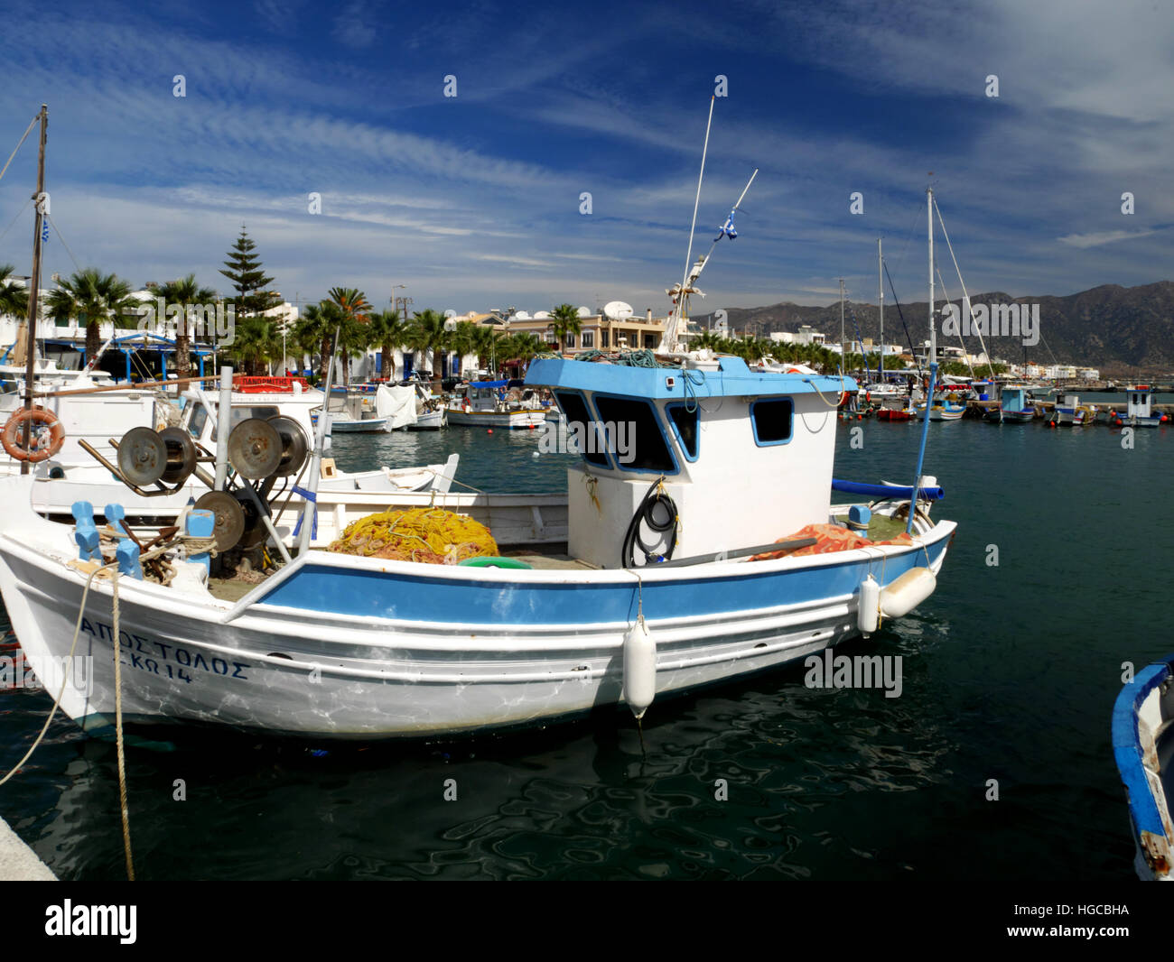 Boats moored in the harbour, Kardamena, Kos, Greece. Stock Photo