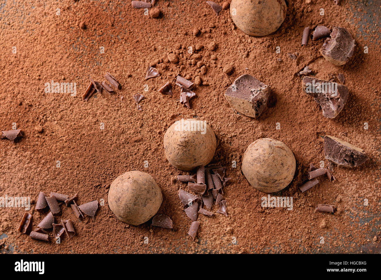 Chocolate truffles with cocoa powder Stock Photo