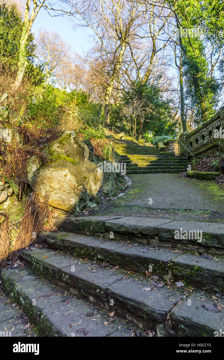 Stairs leading to the Ramparts at Beaumont Park, Huddersfield, West