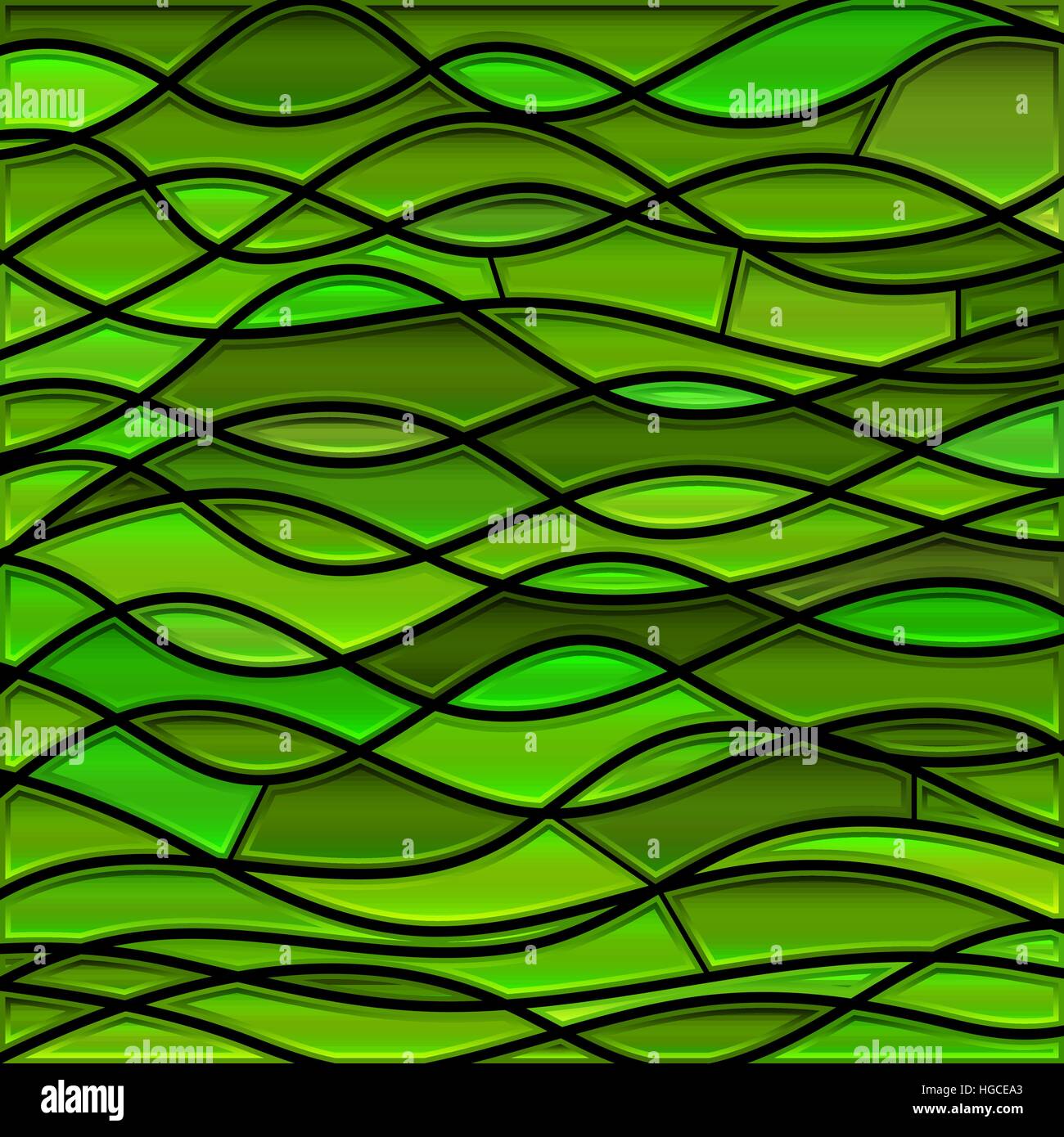 abstract vector stained-glass mosaic background - green waves Stock ...