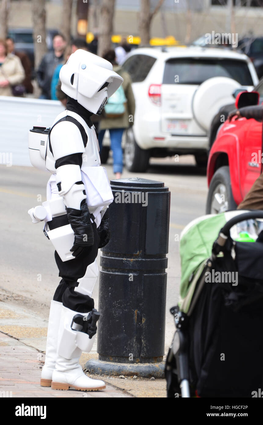Calgary, Alberta, Canada, April 24 2014: Comic and Entertainment Expo Parade Imperial Scout Trooper from Star Wars Stock Photo