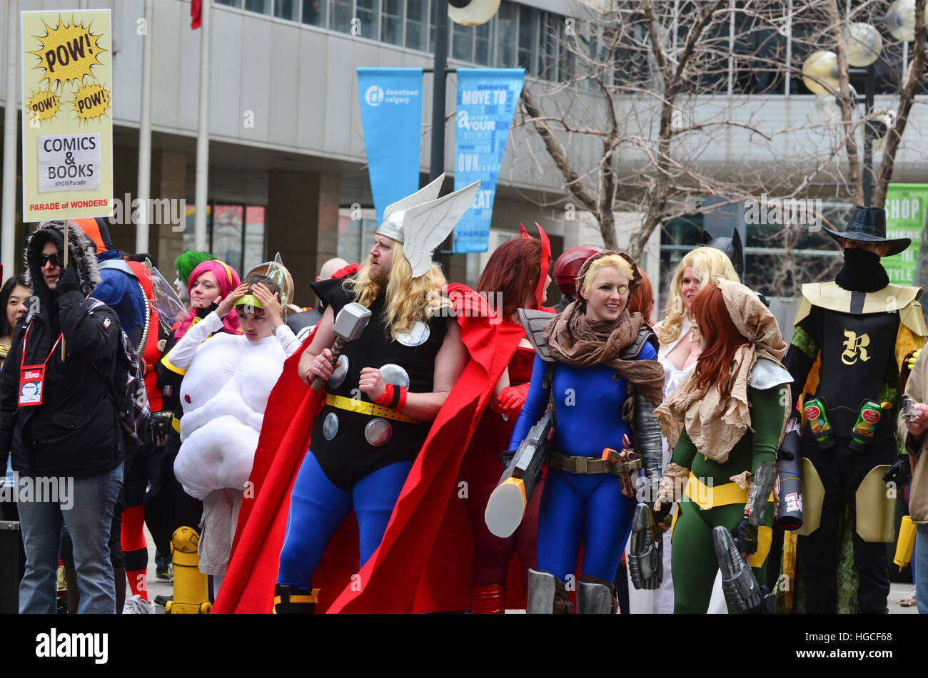 Calgary, Alberta, Canada, April 24 2014: Comic and Entertainment Expo  Parade Thor of the Avengers cosplay dancing Stock Photo - Alamy