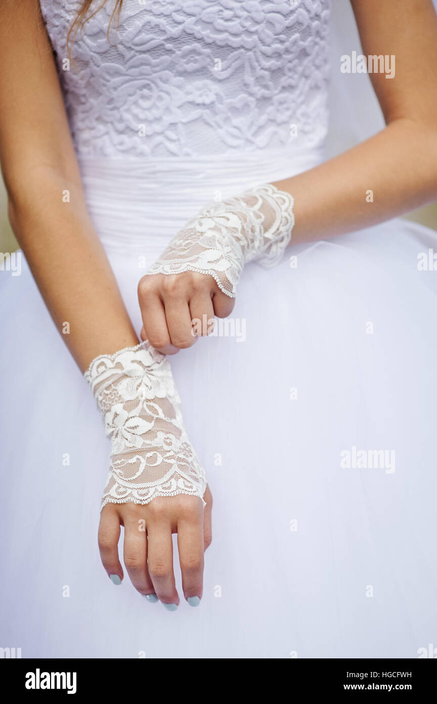 bride in white dress with gloves Stock Photo - Alamy