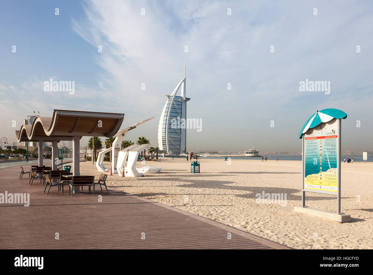 Jumeirah Beach and Burj al Arab in Dubai Stock Photo