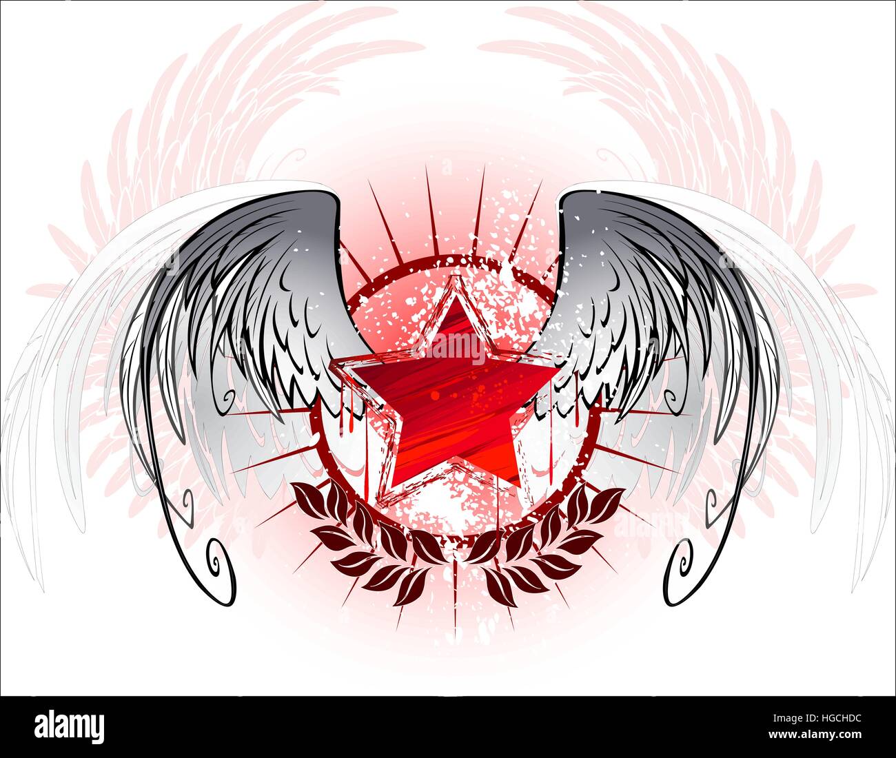 red star painted with paint, with white wings on a white background. Stock Vector