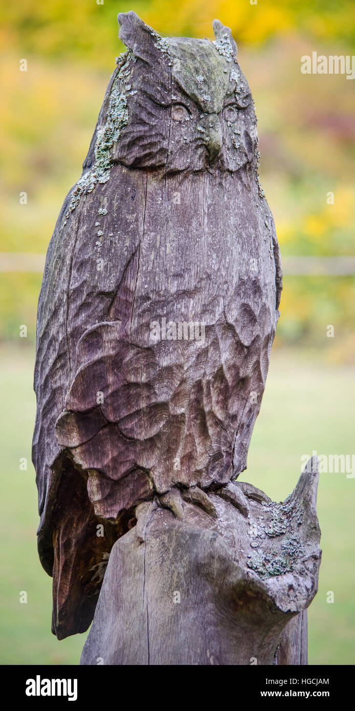 Owl wooden crafted sculpture Stock Photo